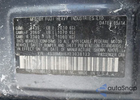 2014 Subaru Legacy 2.5 I Sport from USA, damaged, VIN 4S3BMBH6XE3038133